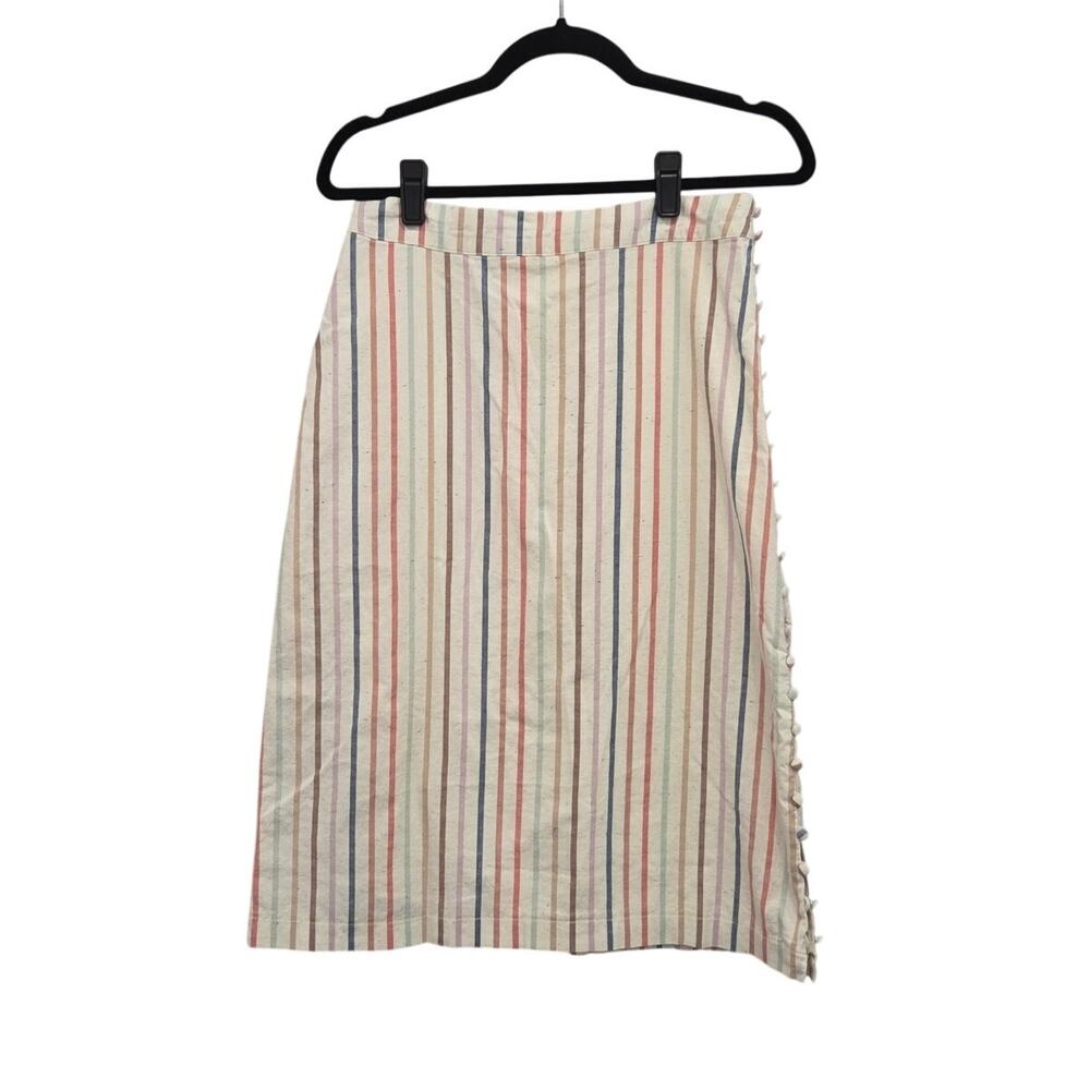 Madewell Button-Slit Midi Skirt in Flecked Rainbow Stripe Womens Size 4